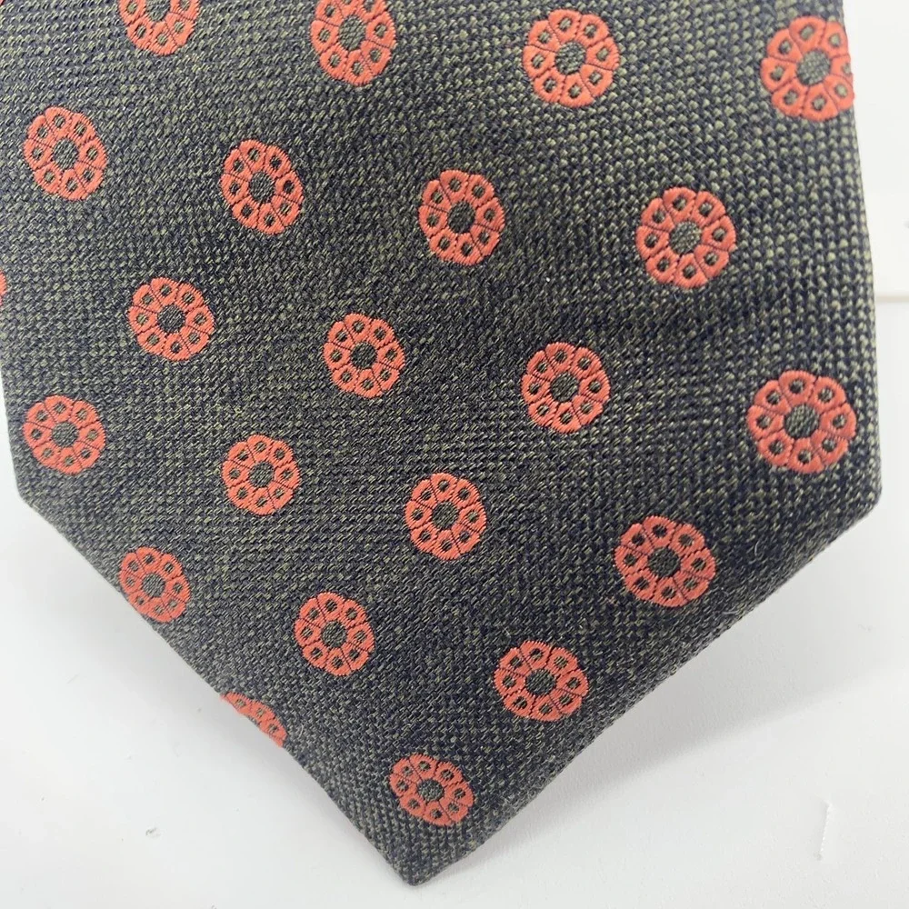 Eton Tie Mens One Size Green Orange Floral‎ Silk Classic Necktie Italy Made NWT